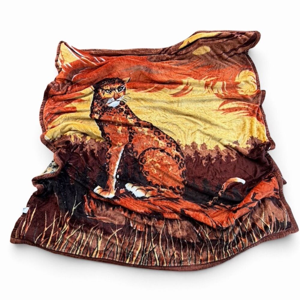 Vintage L.R.C Reversible Acrylic Throw Blanket Cheetah Leopard Print Plush